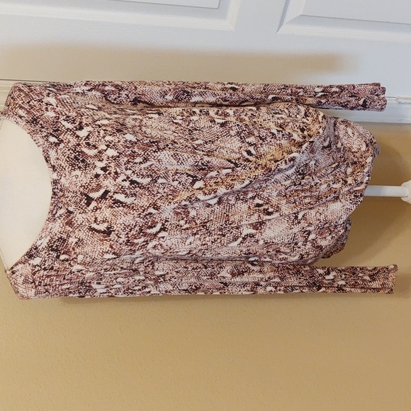 new directions Tops - New Directions Pink and White Long Sleeve Snakeskin Look Blouse